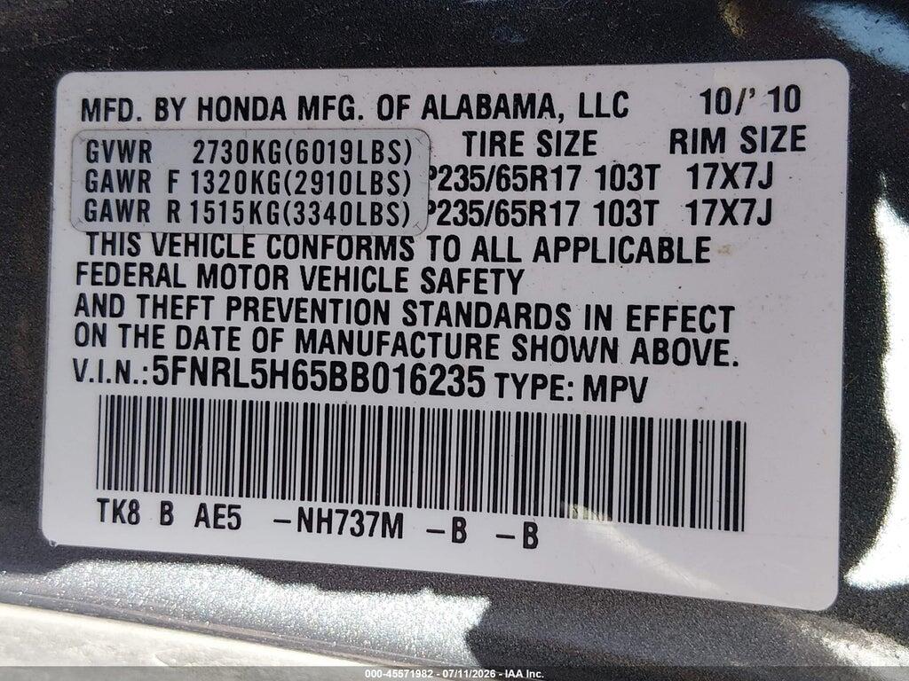5FNRL5H65BB016235 2011 HONDA ODYSSEY photo no. 9