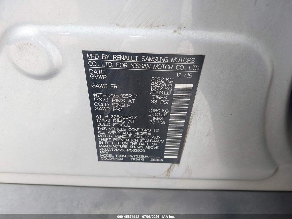 KNMAT2MVXHP533909 2017 NISSAN ROGUE photo no. 9