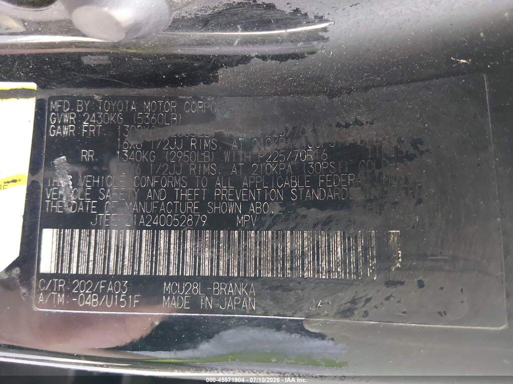 JTEEP21A240052879 2004 TOYOTA HIGHLANDER photo no. 9