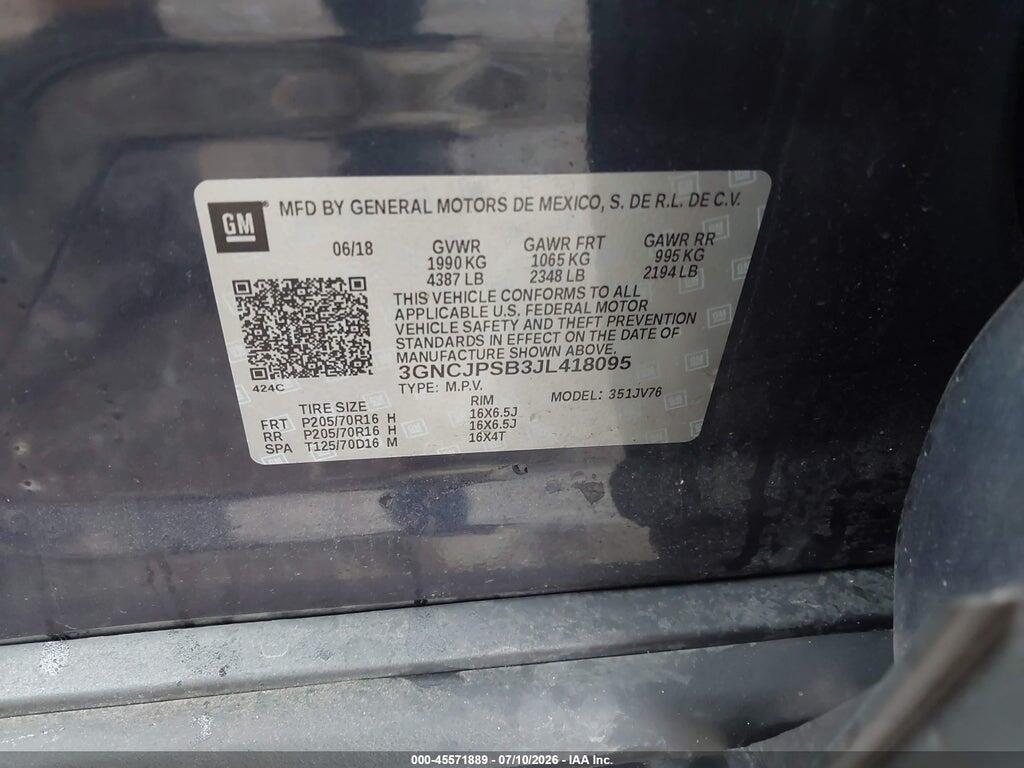 3GNCJPSB3JL418095 2018 CHEVROLET TRAX photo no. 9