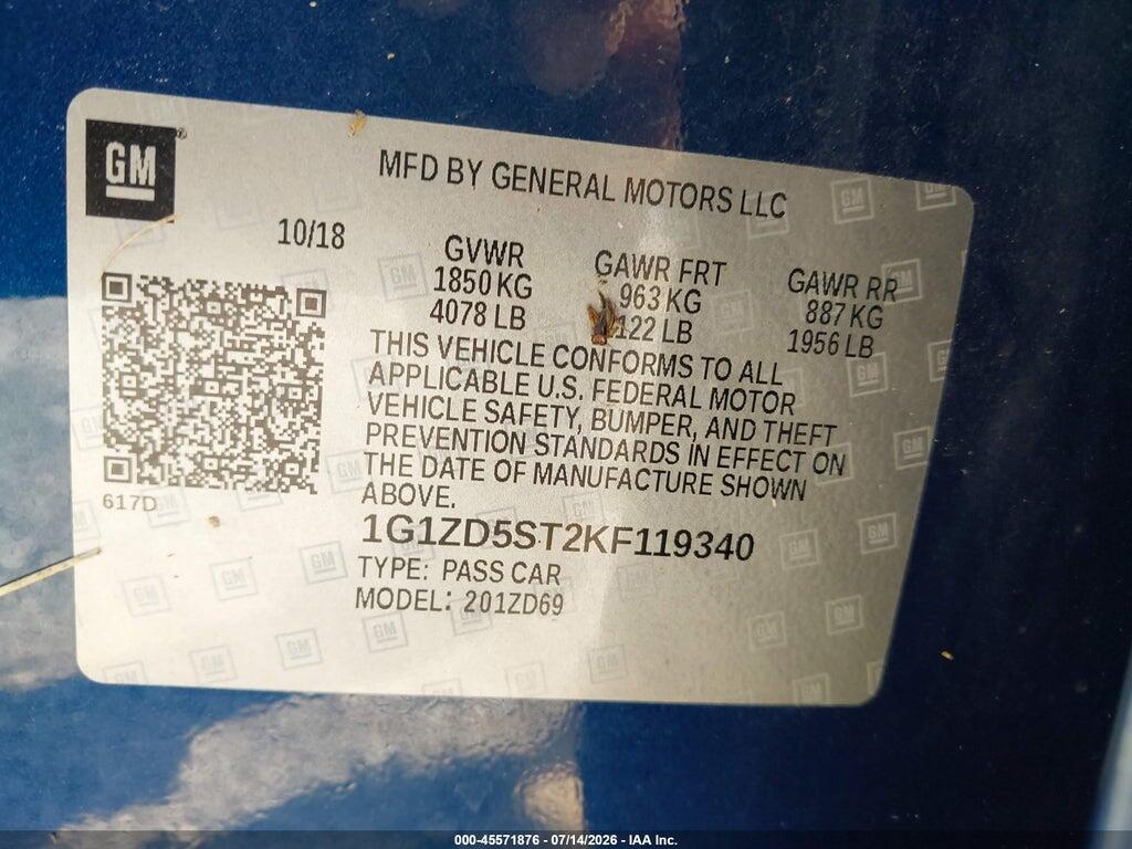 1G1ZD5ST2KF119340 2019 CHEVROLET MALIBU photo no. 9