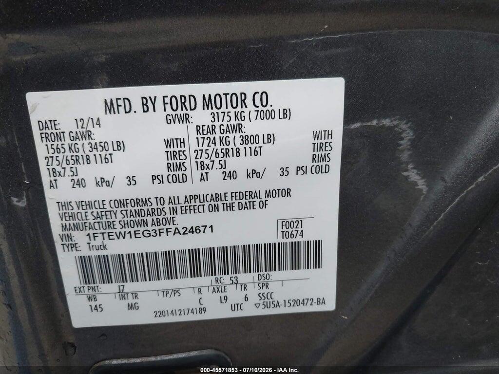 1FTEW1EG3FFA24671 2015 FORD F-150 photo no. 9