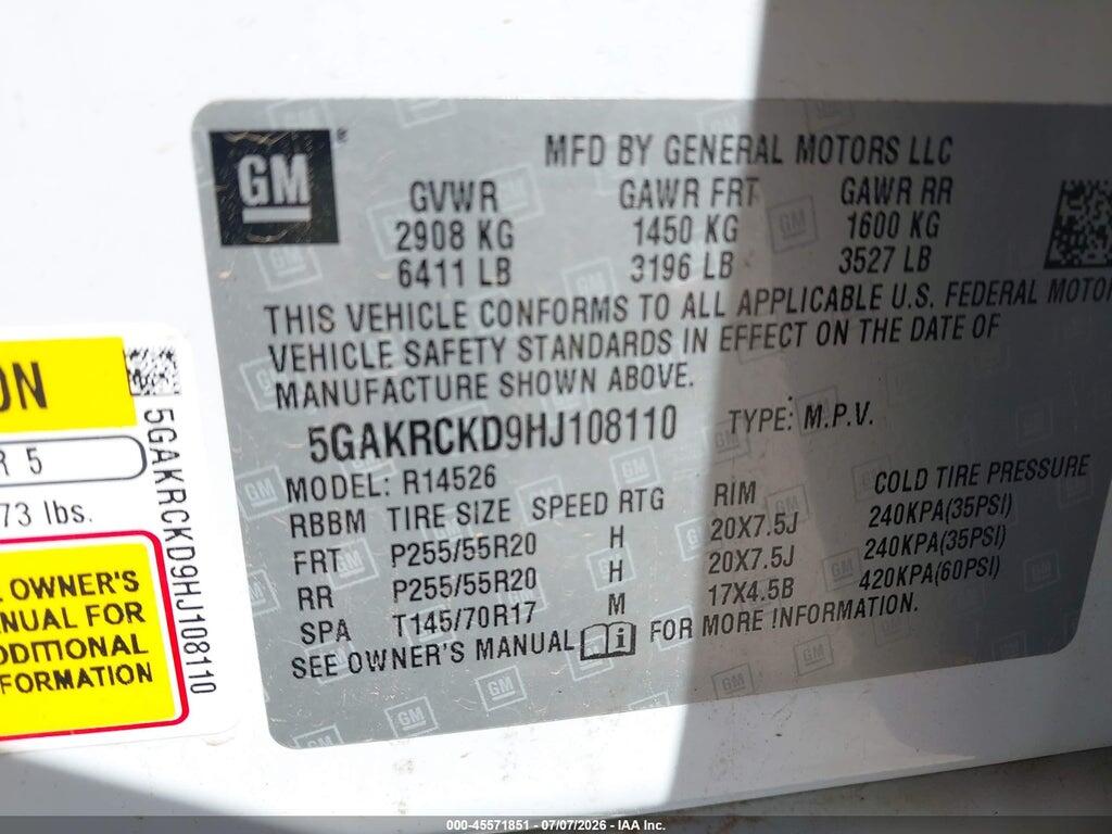5GAKRCKD9HJ108110 2017 BUICK ENCLAVE photo no. 9