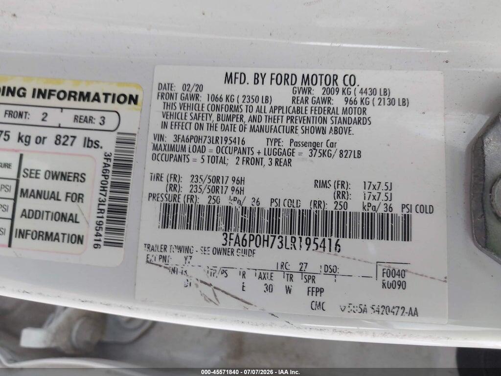 3FA6P0H73LR195416 2020 FORD FUSION photo no. 9