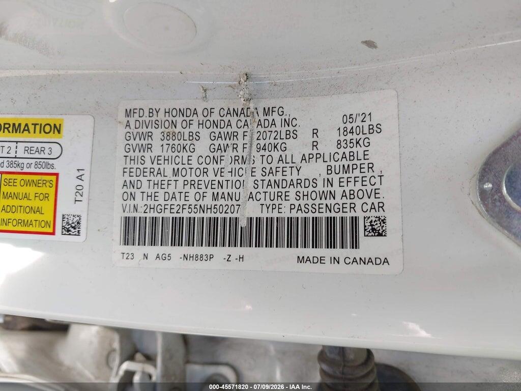 2HGFE2F55NH502078 2022 HONDA CIVIC photo no. 9