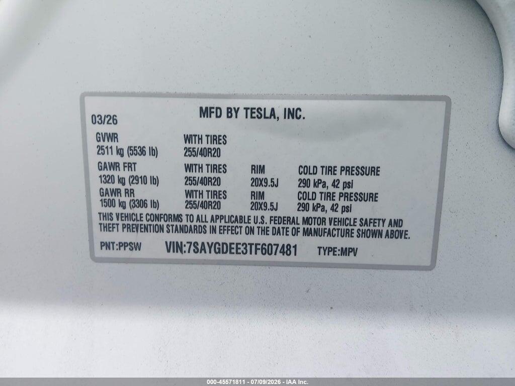 7SAYGDEE3TF607481 2026 TESLA MODEL Y photo no. 9
