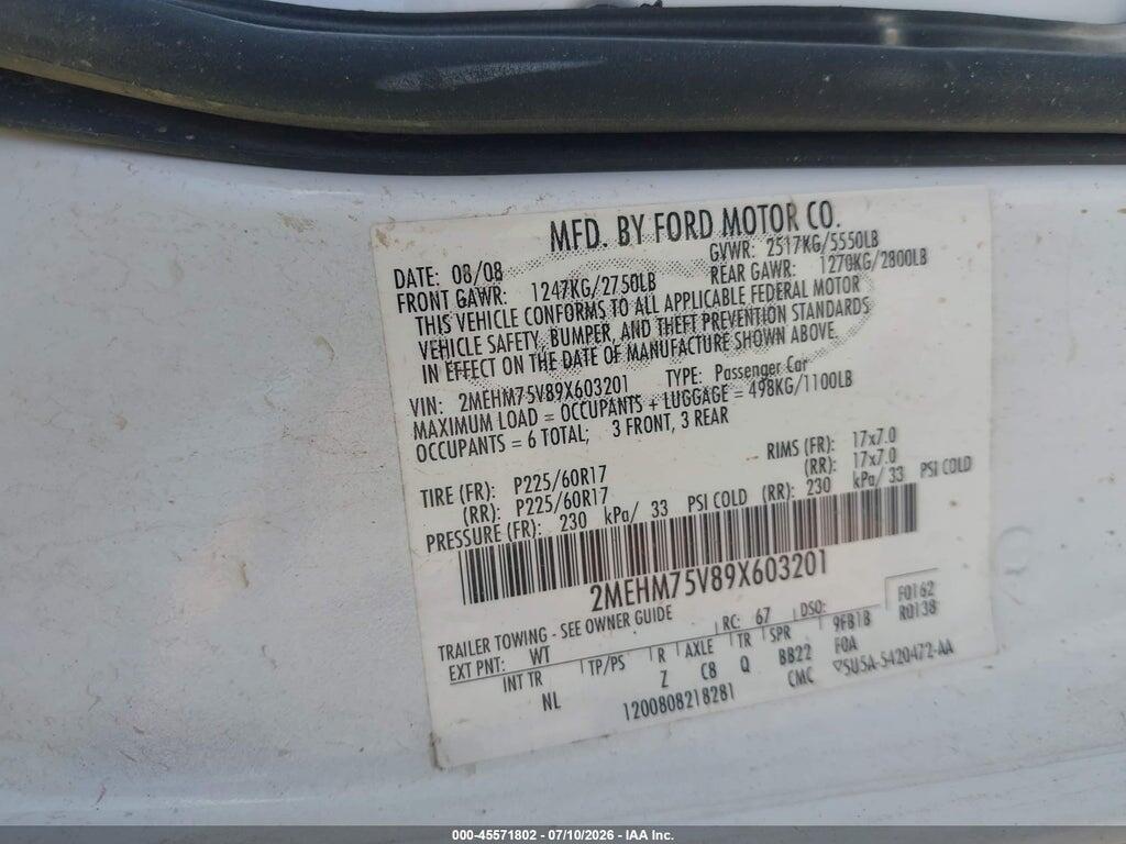 2MEHM75V89X603201 2009 MERCURY GRAND MARQUIS photo no. 9