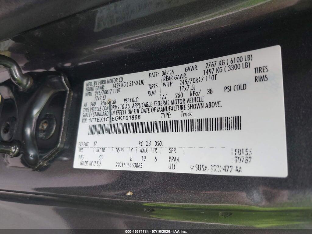 1FTEX1C86GKF01868 2016 FORD F-150 photo no. 9