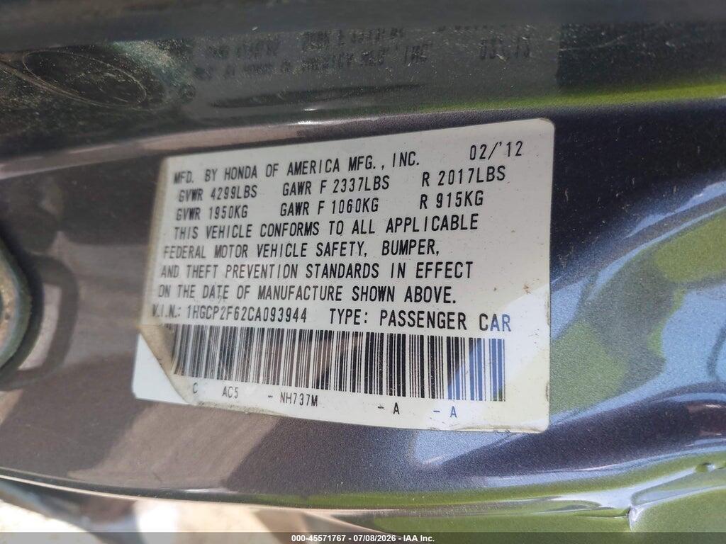 1HGCP2F62CA093944 2012 HONDA ACCORD photo no. 9