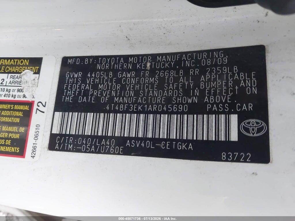 4T4BF3EK1AR045690 2010 TOYOTA CAMRY photo no. 9