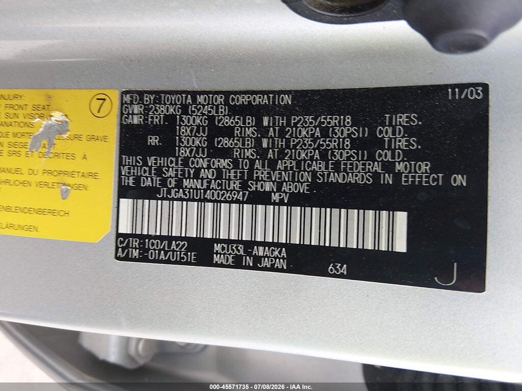 JTJGA31U140026947 2004 LEXUS RX 330 photo no. 9