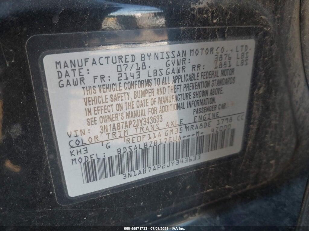 3N1AB7AP2JY343633 2018 NISSAN SENTRA photo no. 9
