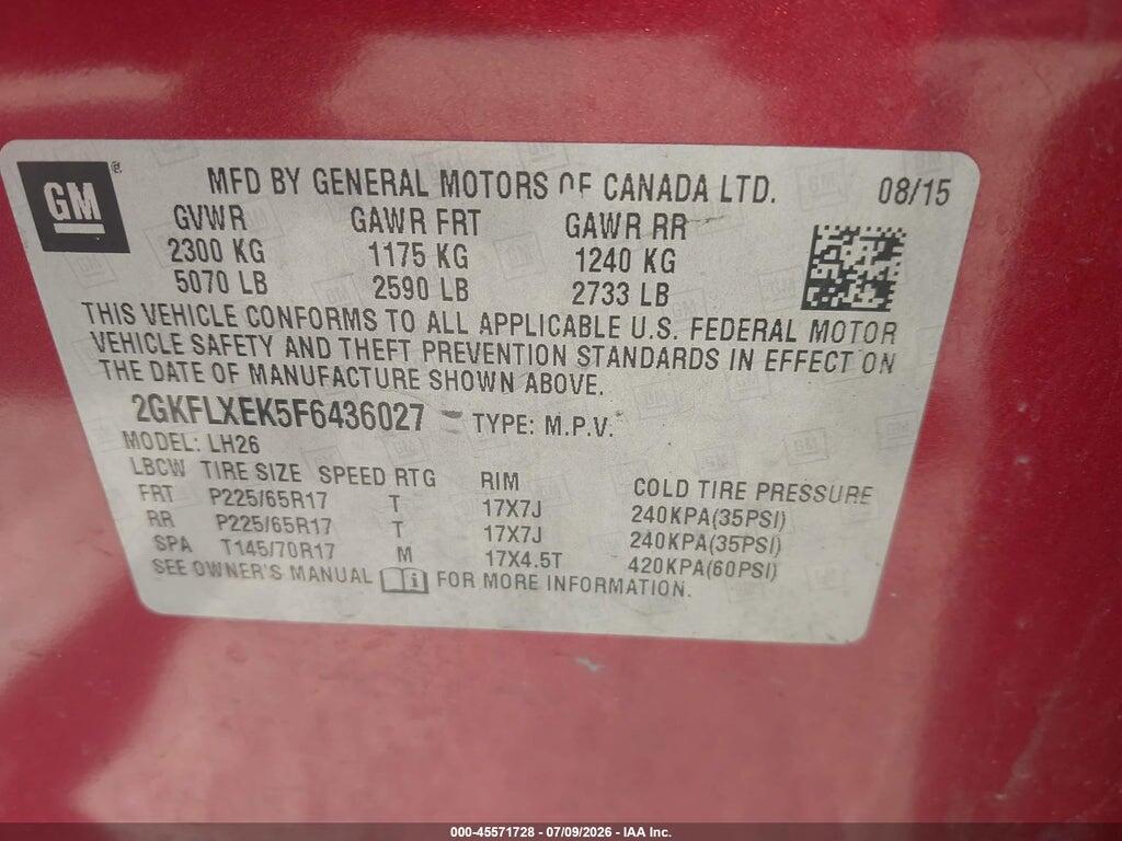 2GKFLXEK5F6436027 2015 GMC TERRAIN photo no. 9