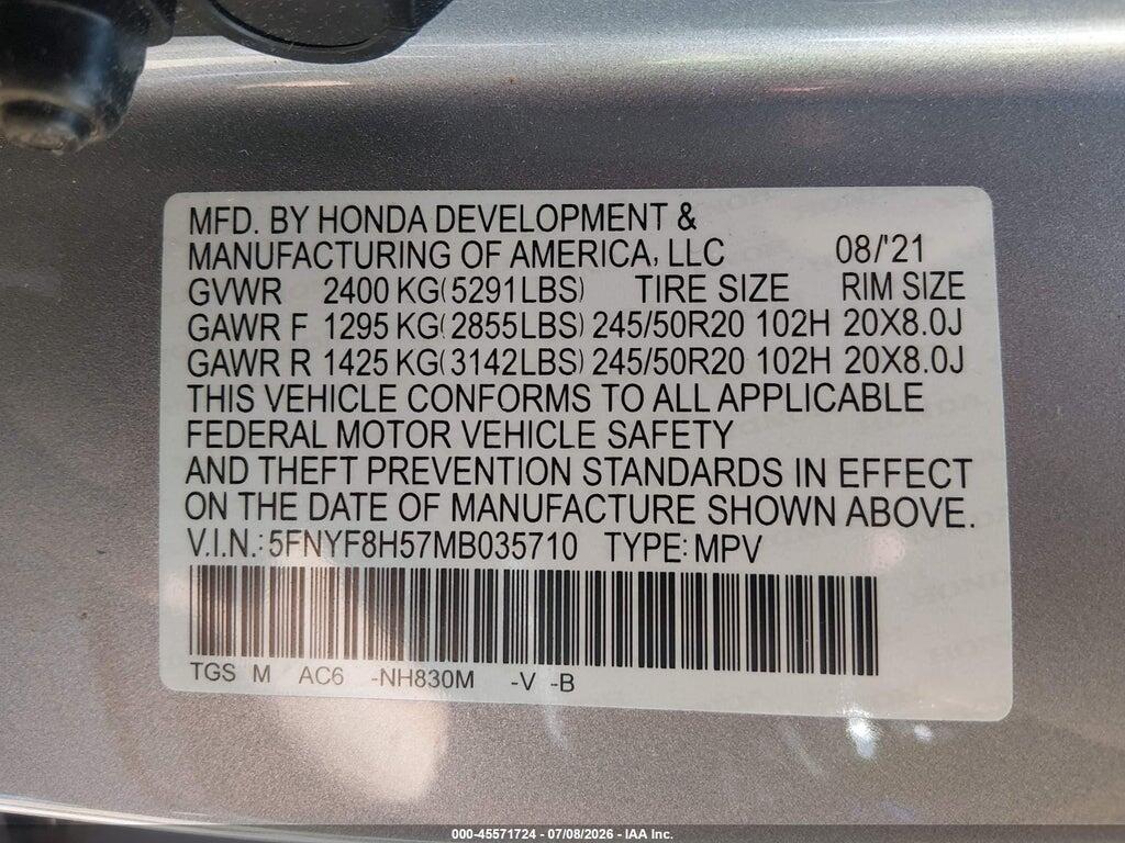 5FNYF8H57MB035710 2021 HONDA PASSPORT photo no. 9