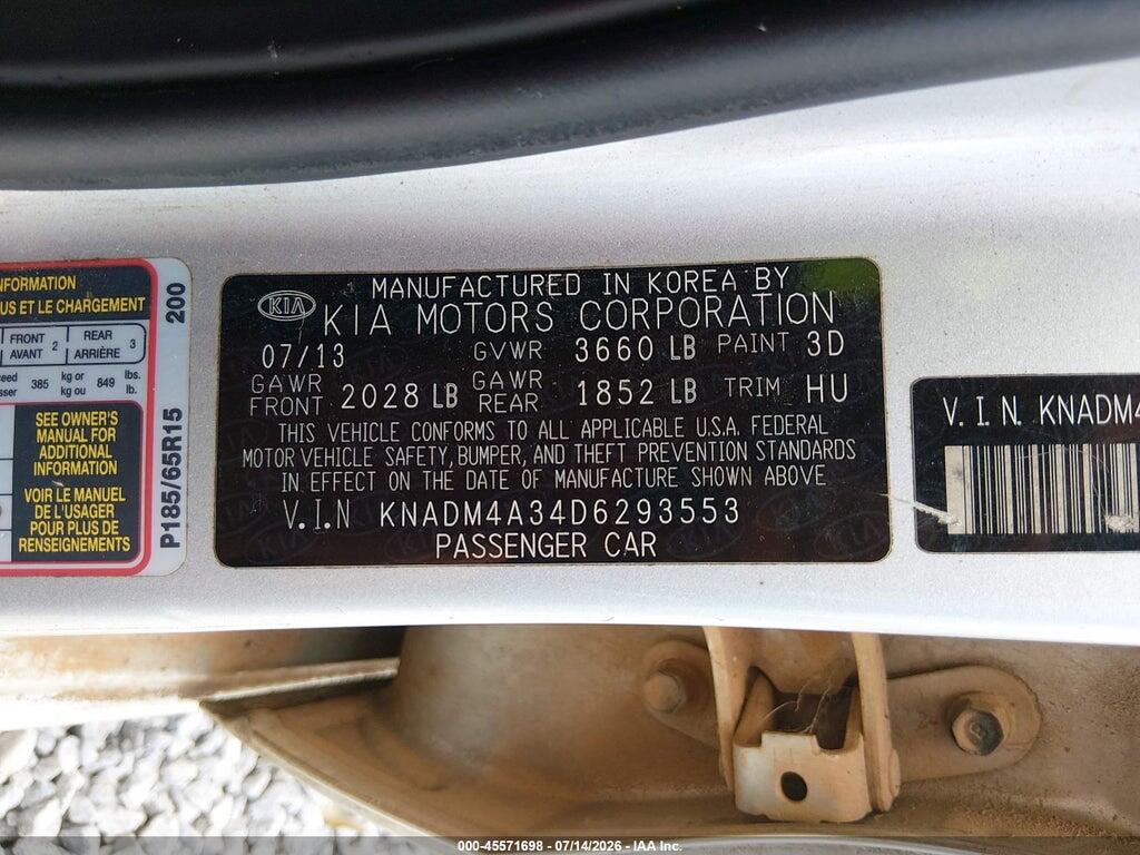 KNADM4A34D6293553 2013 KIA RIO photo no. 9