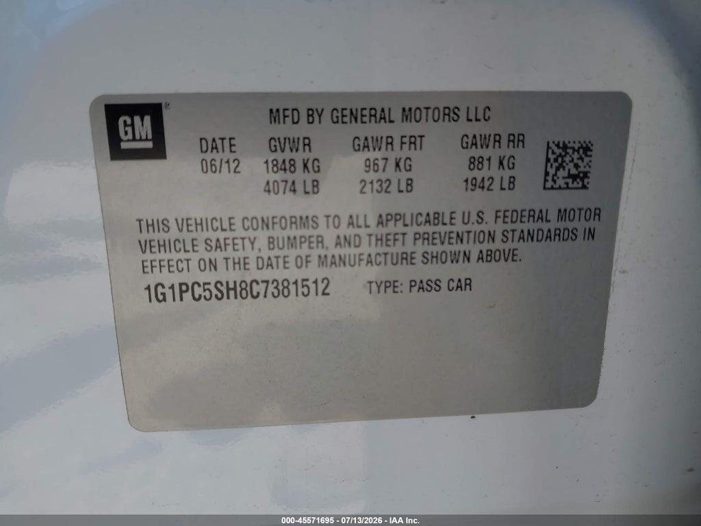 1G1PC5SH8C7381512 2012 CHEVROLET CRUZE photo no. 9