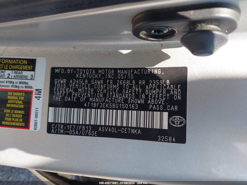 4T1BF3EK5BU150163 2011 TOYOTA CAMRY photo no. 9