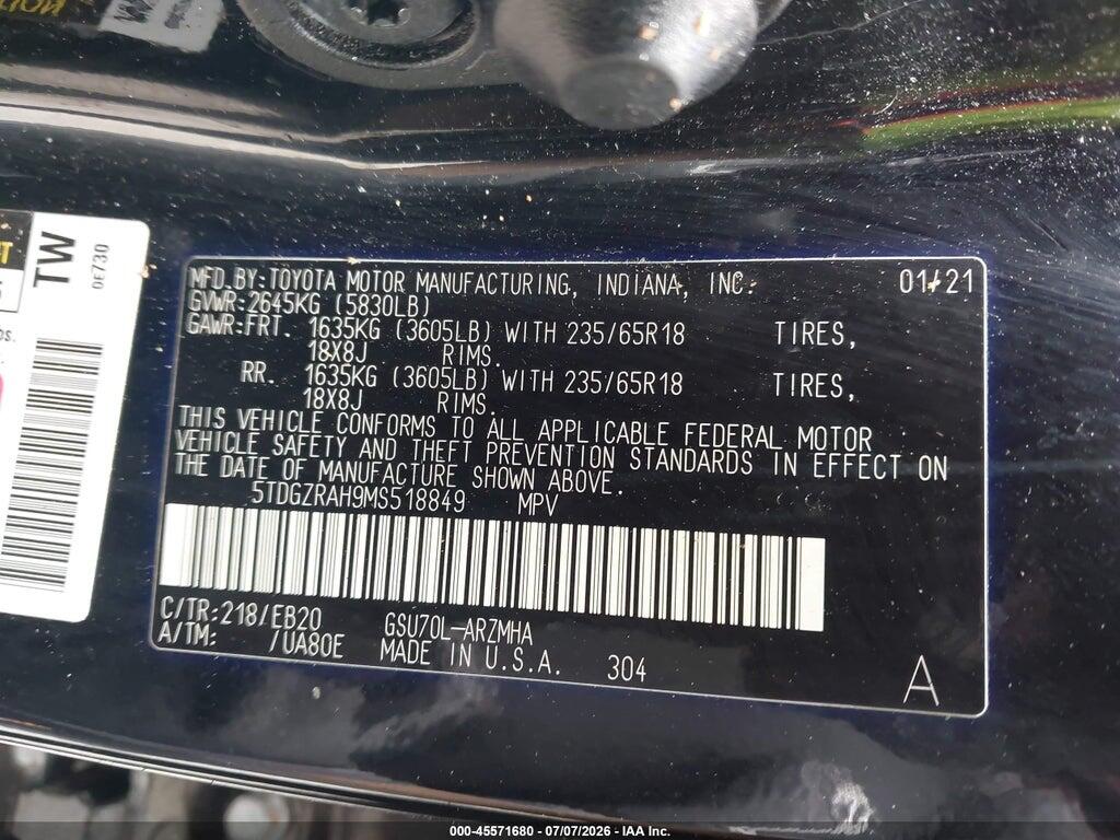 5TDGZRAH9MS518849 2021 TOYOTA HIGHLANDER photo no. 9