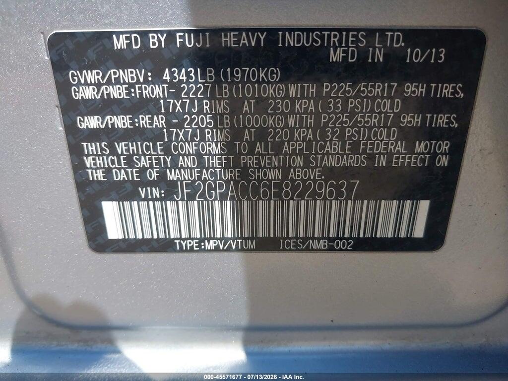 JF2GPACC6E8229637 2014 SUBARU XV CROSSTREK photo no. 9