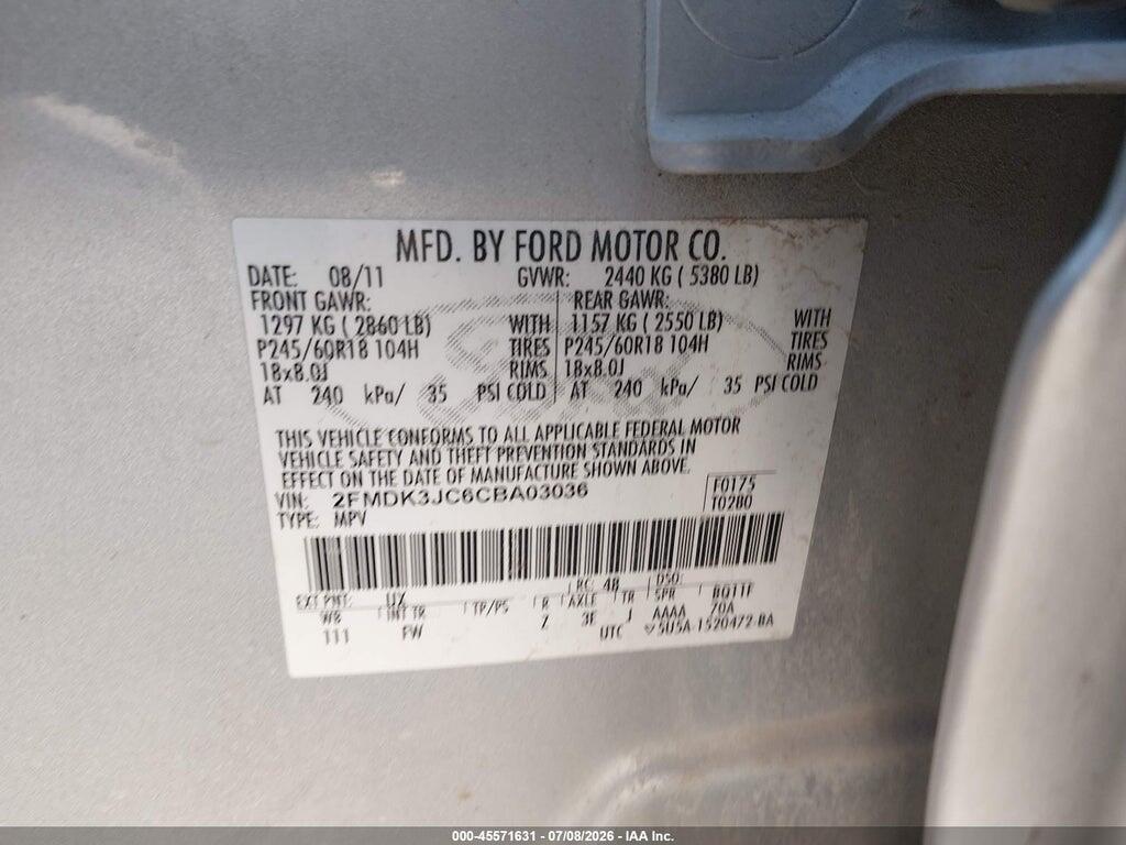 2FMDK3JC6CBA03036 2012 FORD EDGE photo no. 9