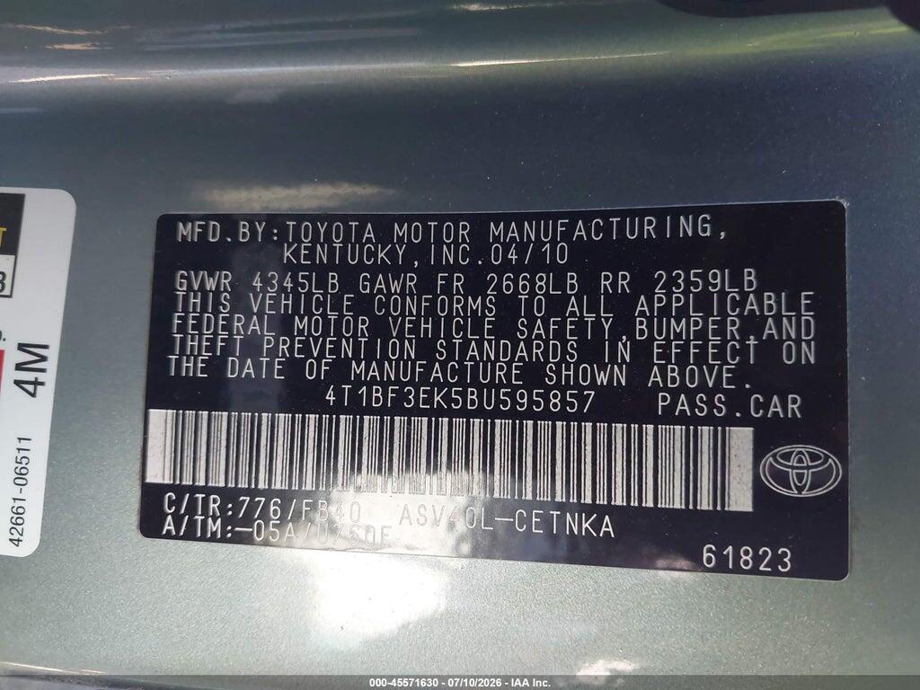 4T1BF3EK5BU595857 2011 TOYOTA CAMRY photo no. 9