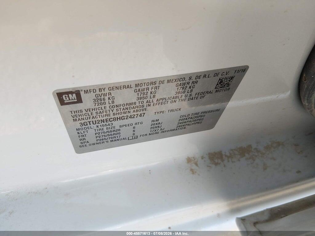 3GTU2NEC8HG242747 2017 GMC SIERRA 1500 photo no. 9