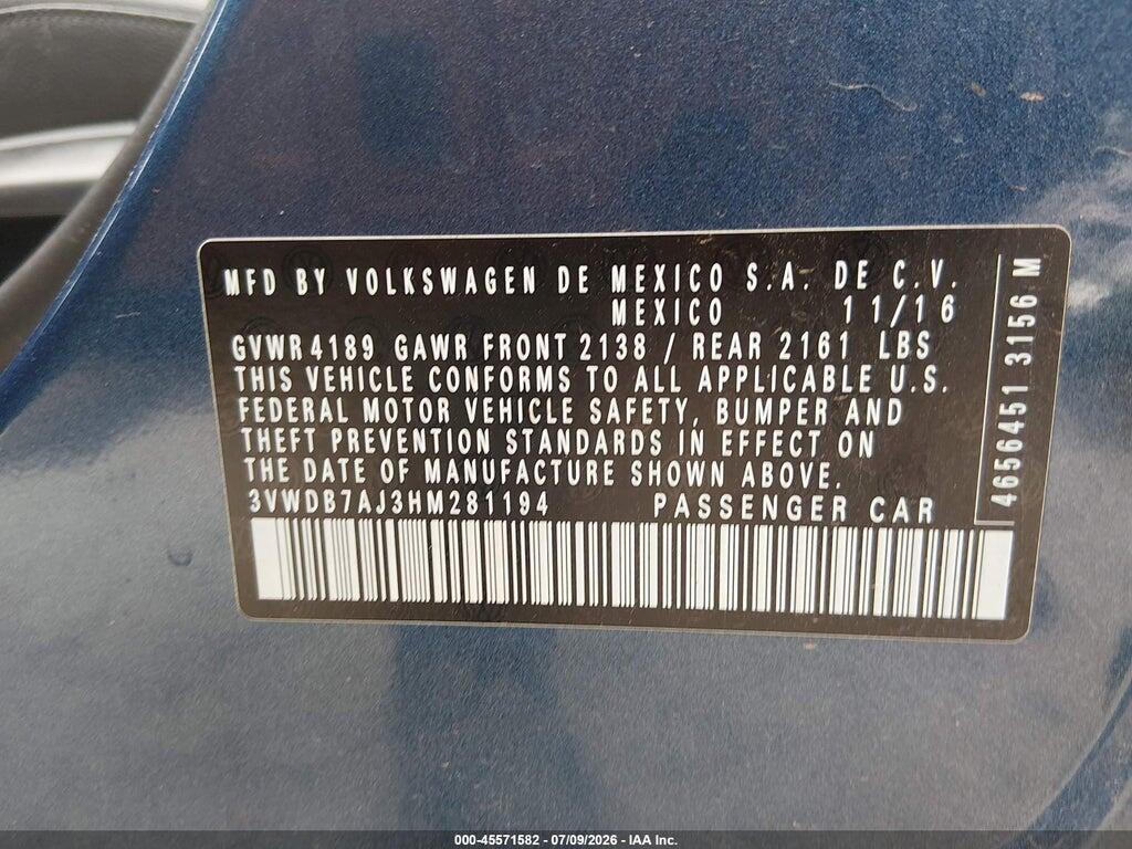 3VWDB7AJ3HM281194 2017 VOLKSWAGEN JETTA photo no. 9