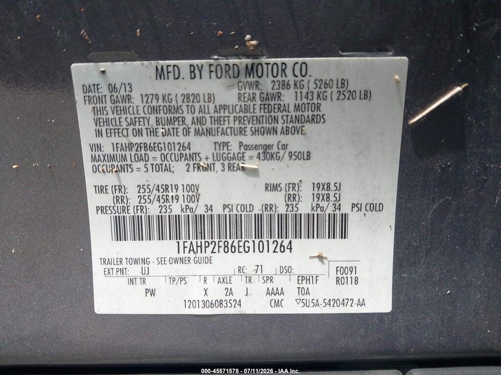 1FAHP2F86EG101264 2014 FORD TAURUS photo no. 9