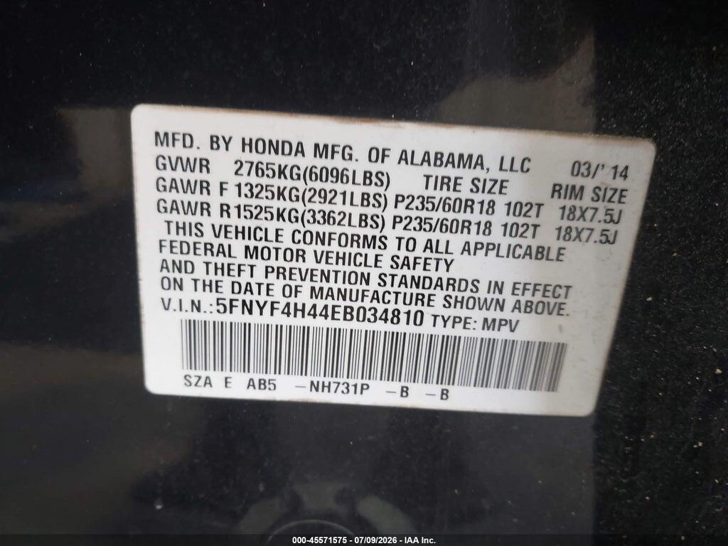 5FNYF4H44EB034810 2014 HONDA PILOT photo no. 9