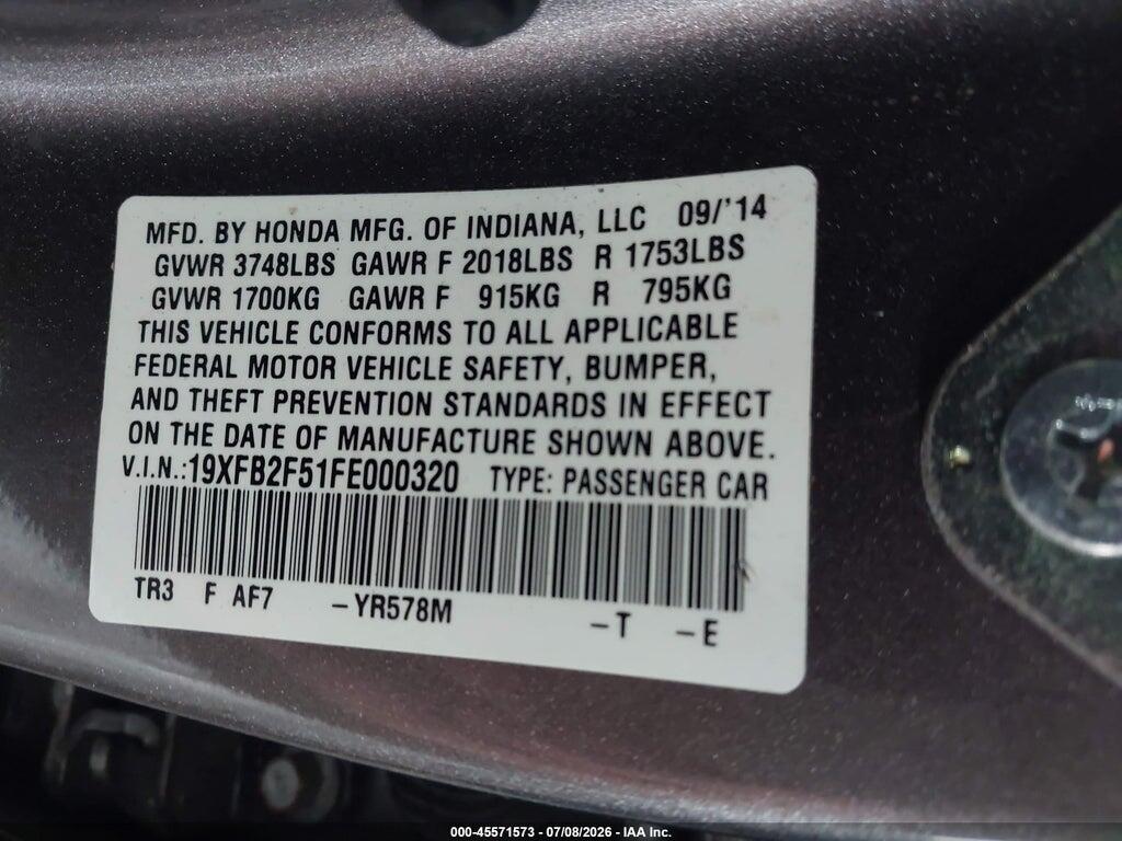 19XFB2F51FE000320 2015 HONDA CIVIC photo no. 9