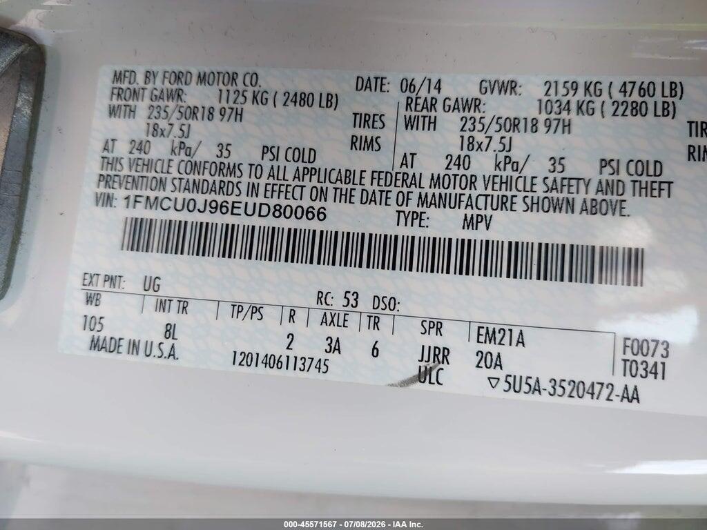 1FMCU0J96EUD80066 2014 FORD ESCAPE photo no. 9