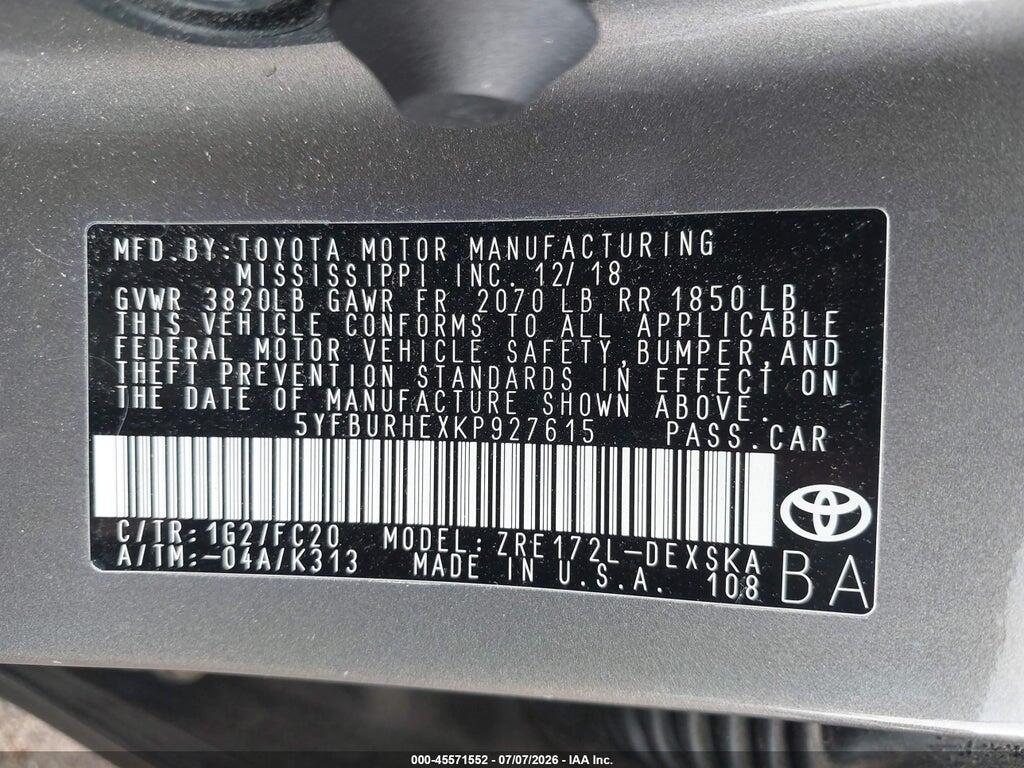 5YFBURHEXKP927615 2019 TOYOTA COROLLA photo no. 9