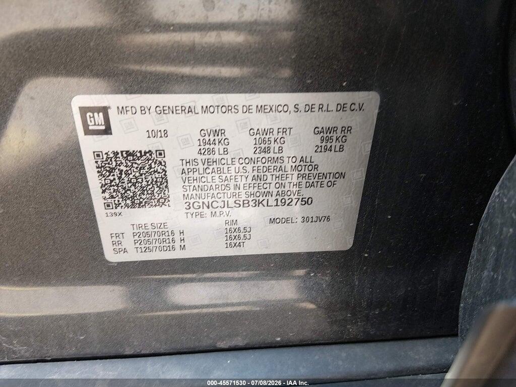 3GNCJLSB3KL192750 2019 CHEVROLET TRAX photo no. 9