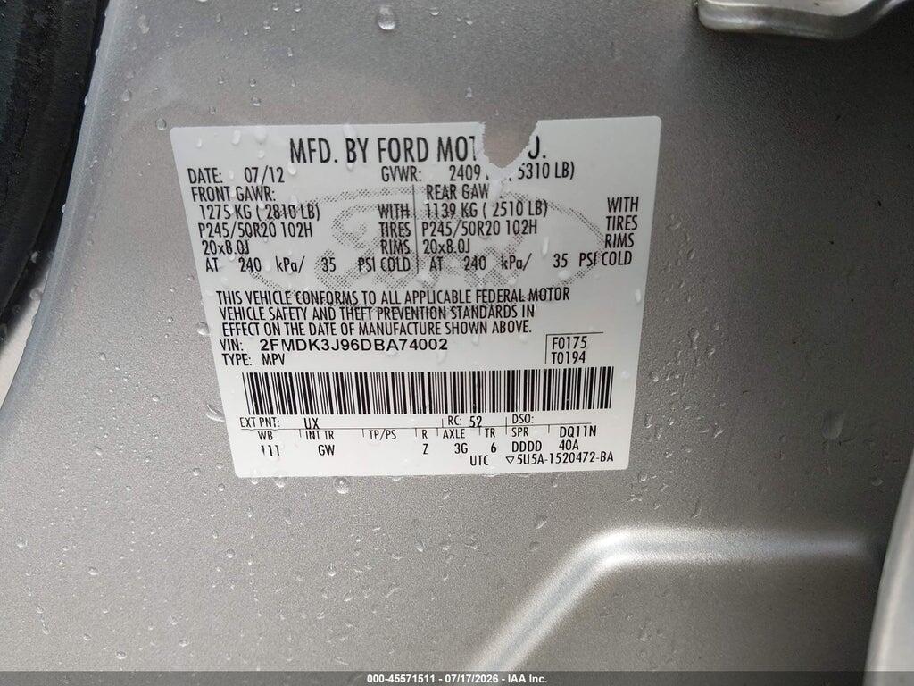 2FMDK3J96DBA74002 2013 FORD EDGE photo no. 9