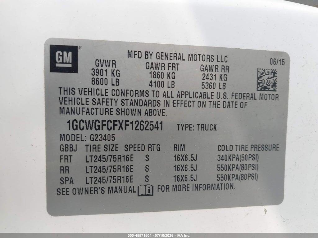 1GCWGFCFXF1262541 2015 CHEVROLET EXPRESS 2500 photo no. 9