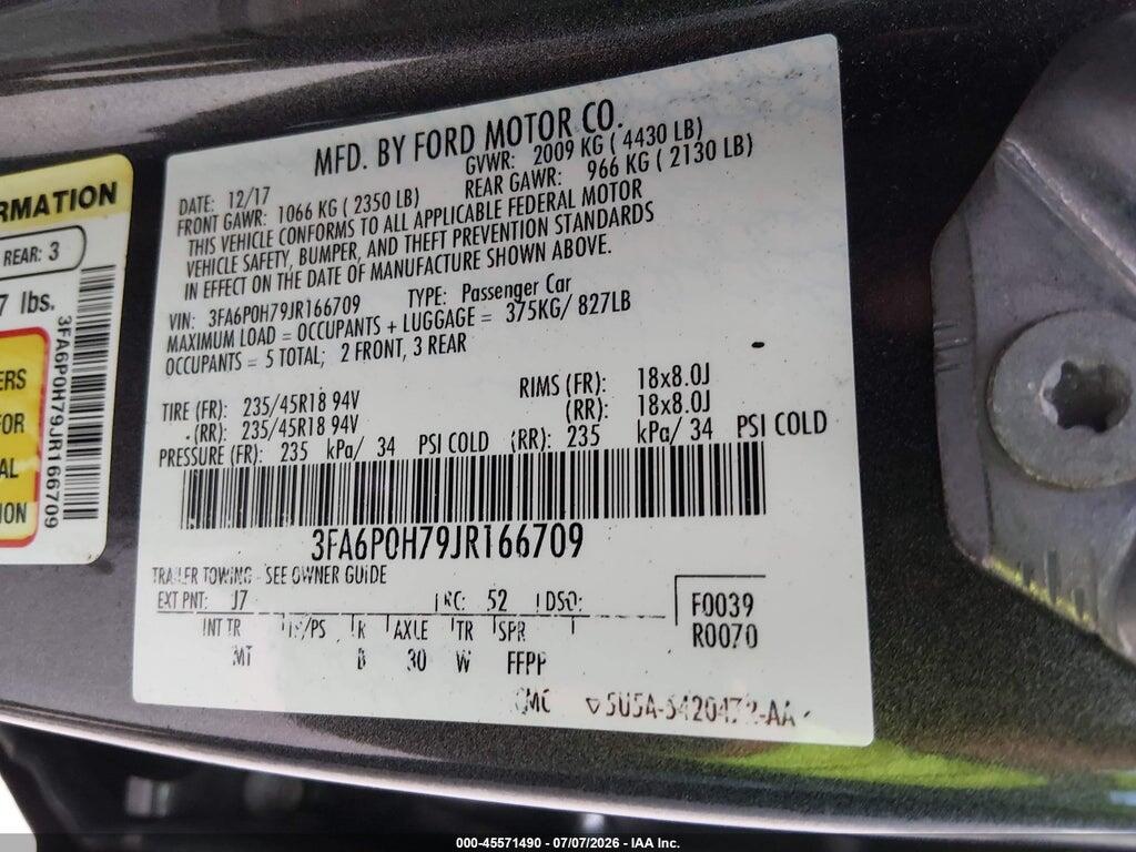 3FA6P0H79JR166709 2018 FORD FUSION photo no. 9