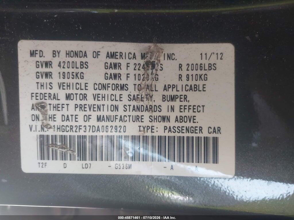 1HGCR2F37DA062920 2013 HONDA ACCORD photo no. 9