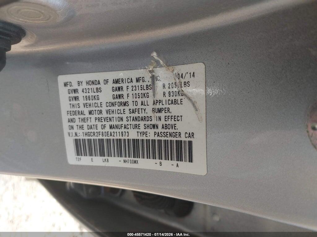 1HGCR2F80EA211973 2014 HONDA ACCORD photo no. 9