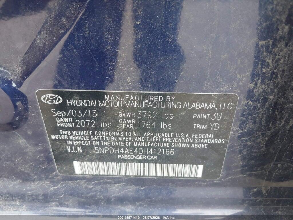 5NPDH4AE4DH412166 2013 HYUNDAI ELANTRA photo no. 9