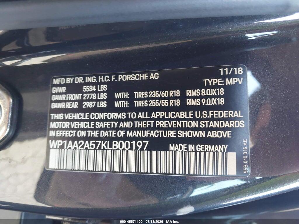 WP1AA2A57KLB00197 2019 PORSCHE MACAN photo no. 9