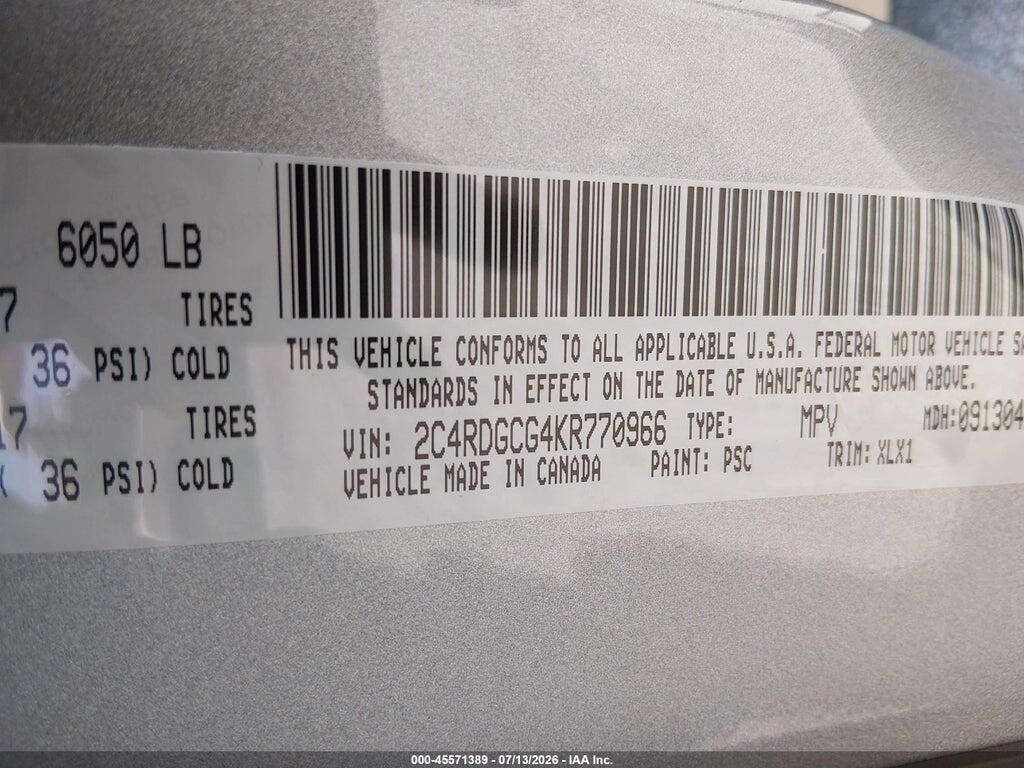 2C4RDGCG4KR770966 2019 DODGE GRAND CARAVAN photo no. 9