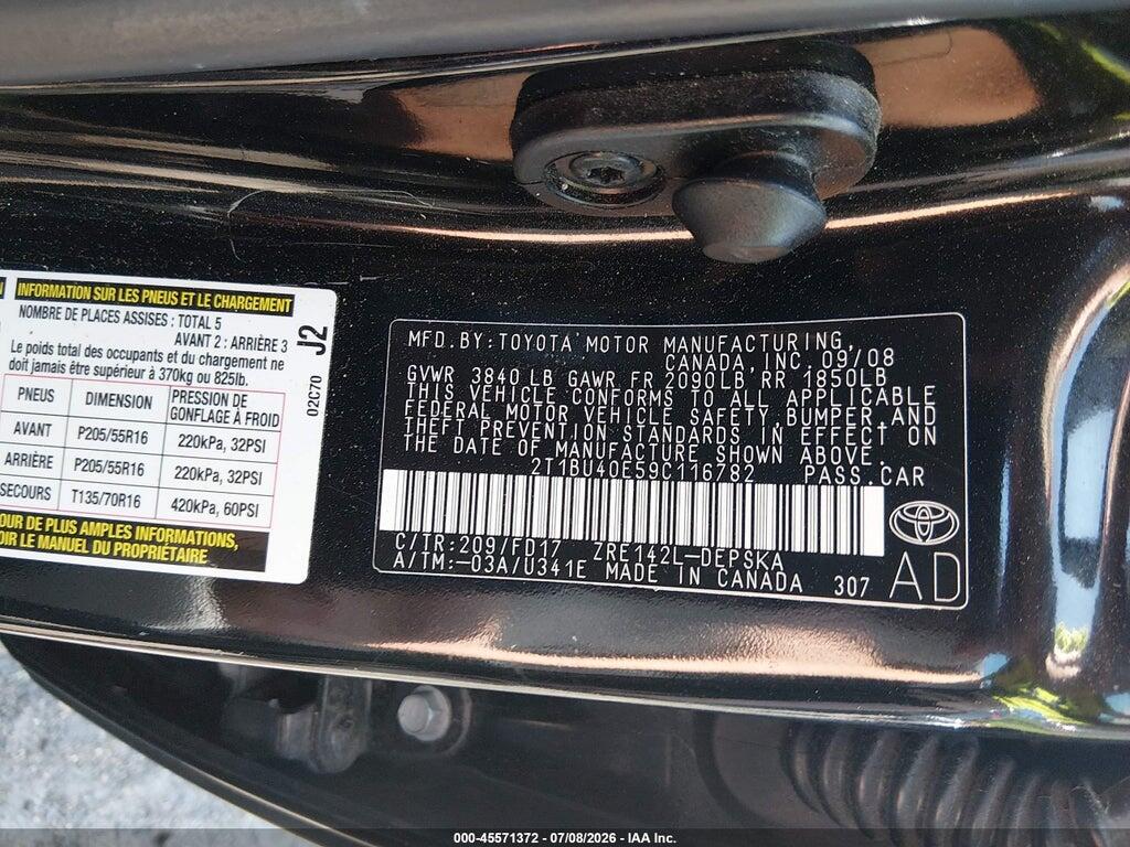 2T1BU40E59C116782 2009 TOYOTA COROLLA photo no. 9