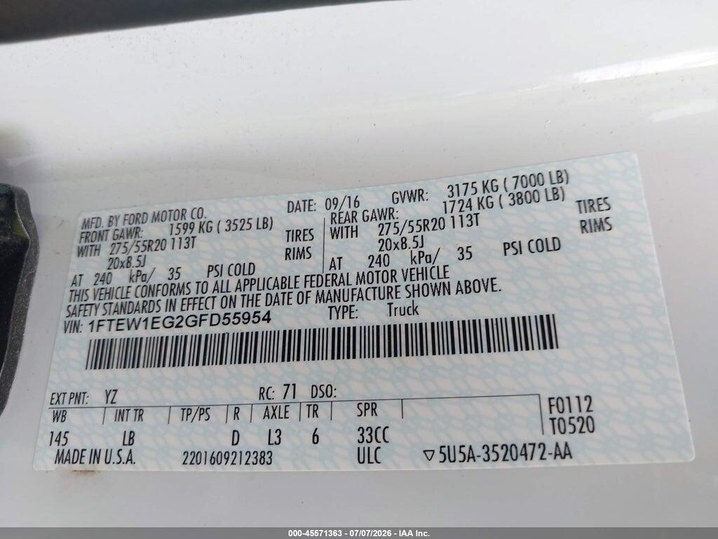 1FTEW1EG2GFD55954 2016 FORD F-150 photo no. 9