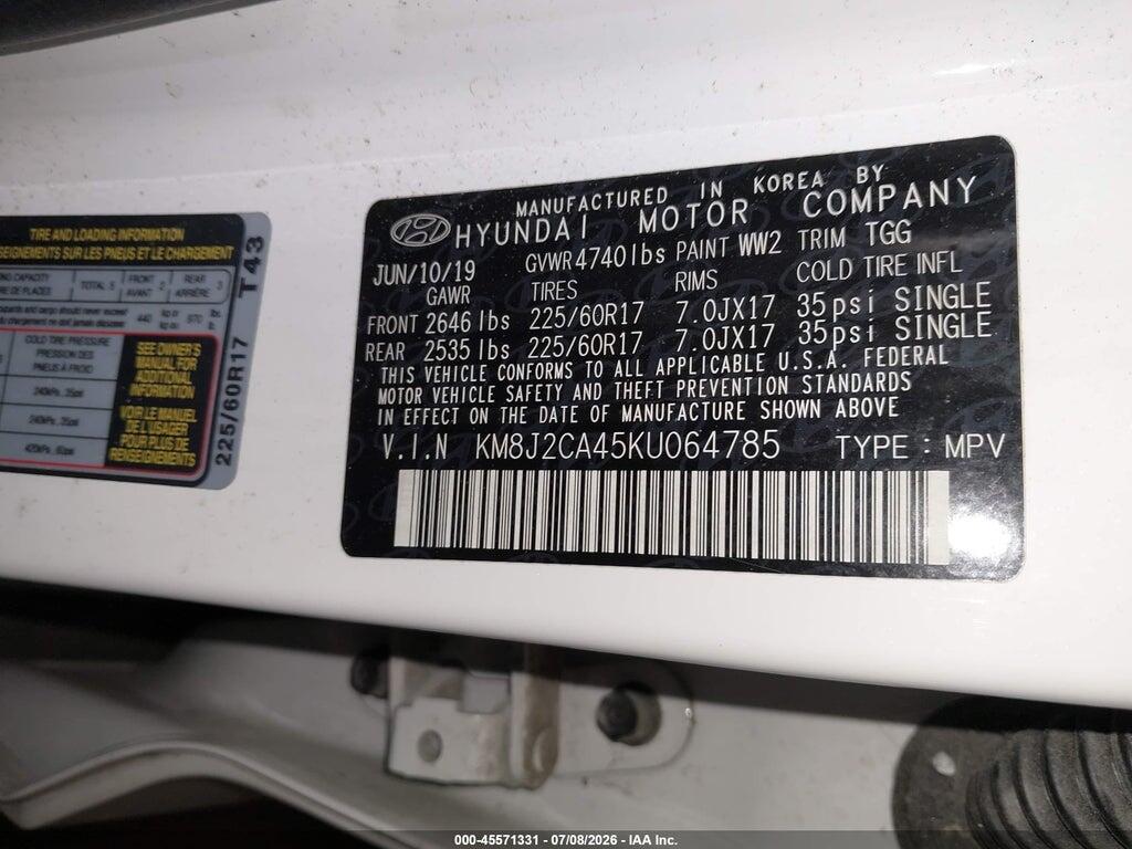 KM8J2CA45KU064785 2019 HYUNDAI TUCSON photo no. 9