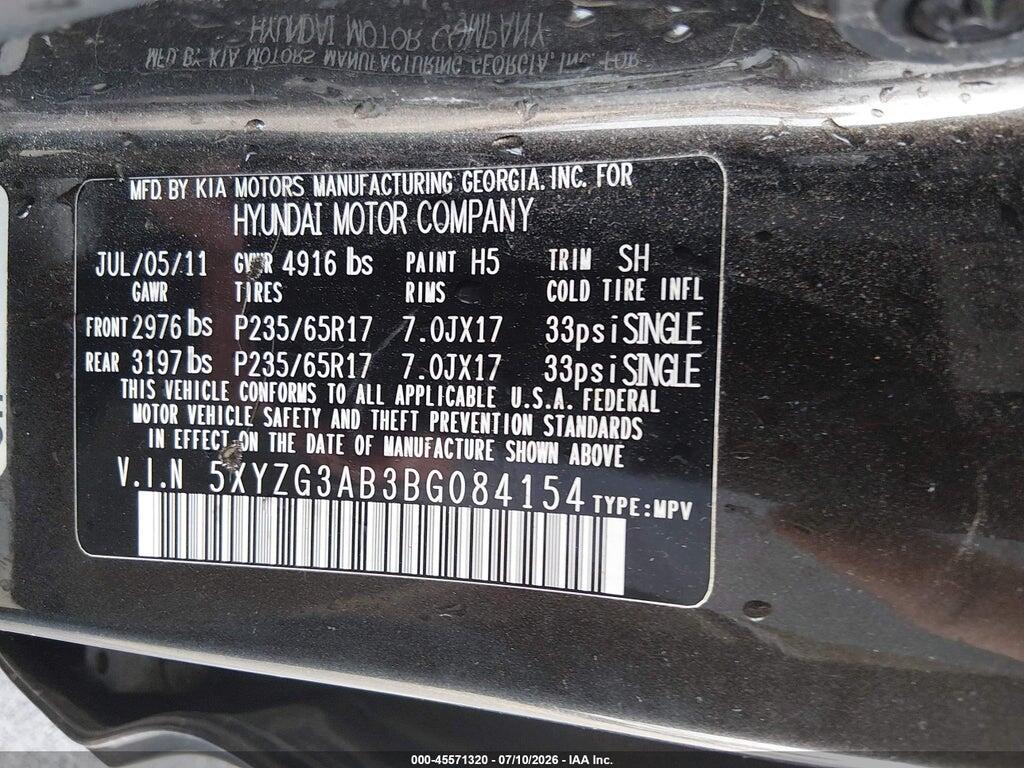 5XYZG3AB3BG084154 2011 HYUNDAI SANTA FE photo no. 9