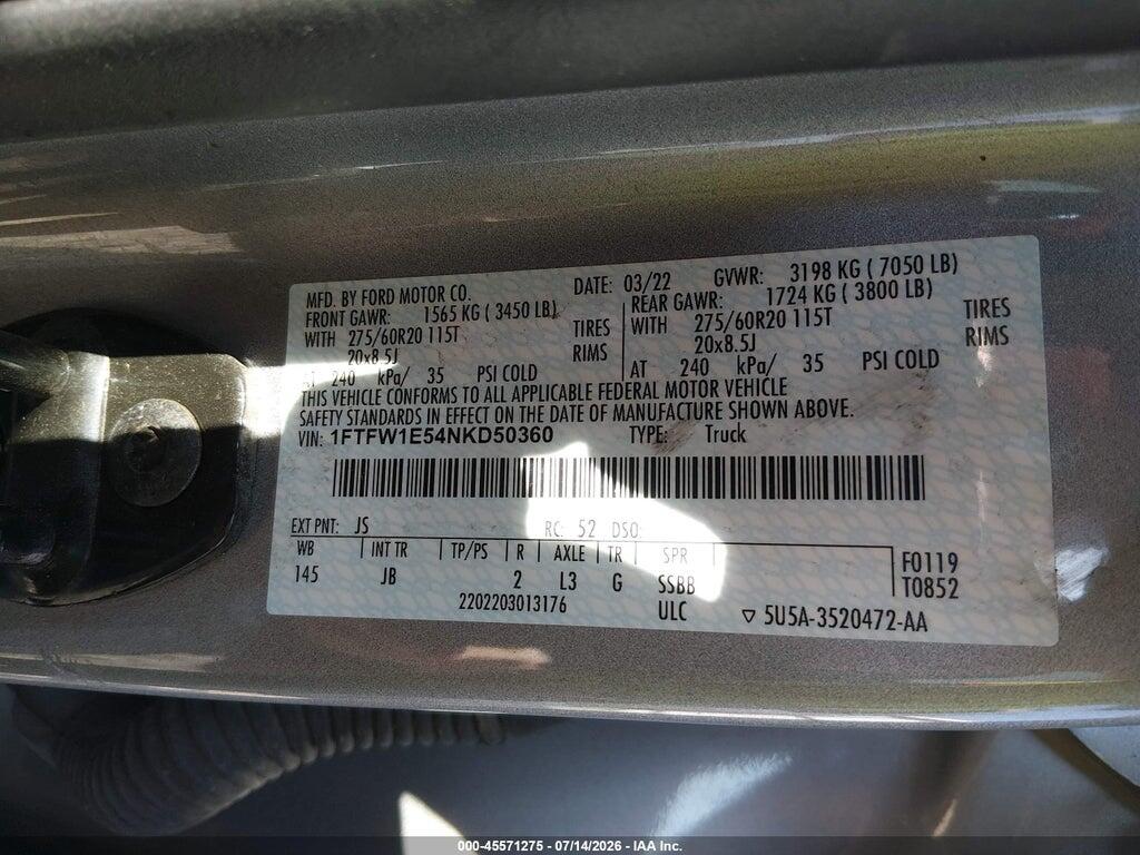 1FTFW1E54NKD50360 2022 FORD F-150 photo no. 9