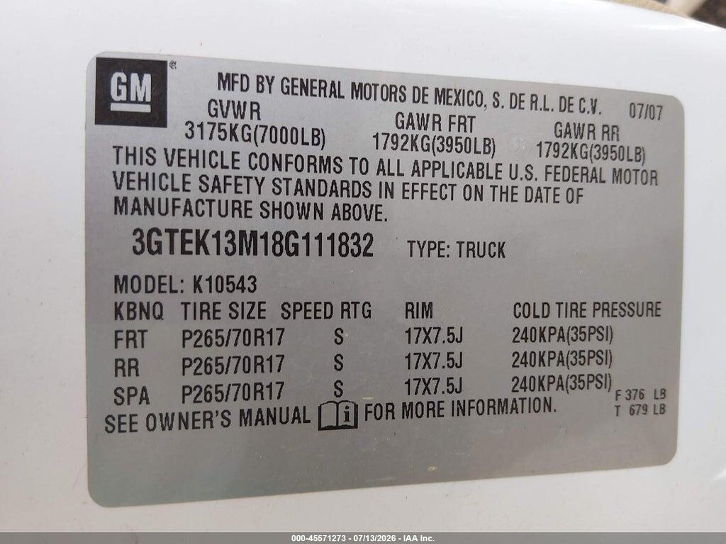 3GTEK13M18G111832 2008 GMC SIERRA 1500 photo no. 9