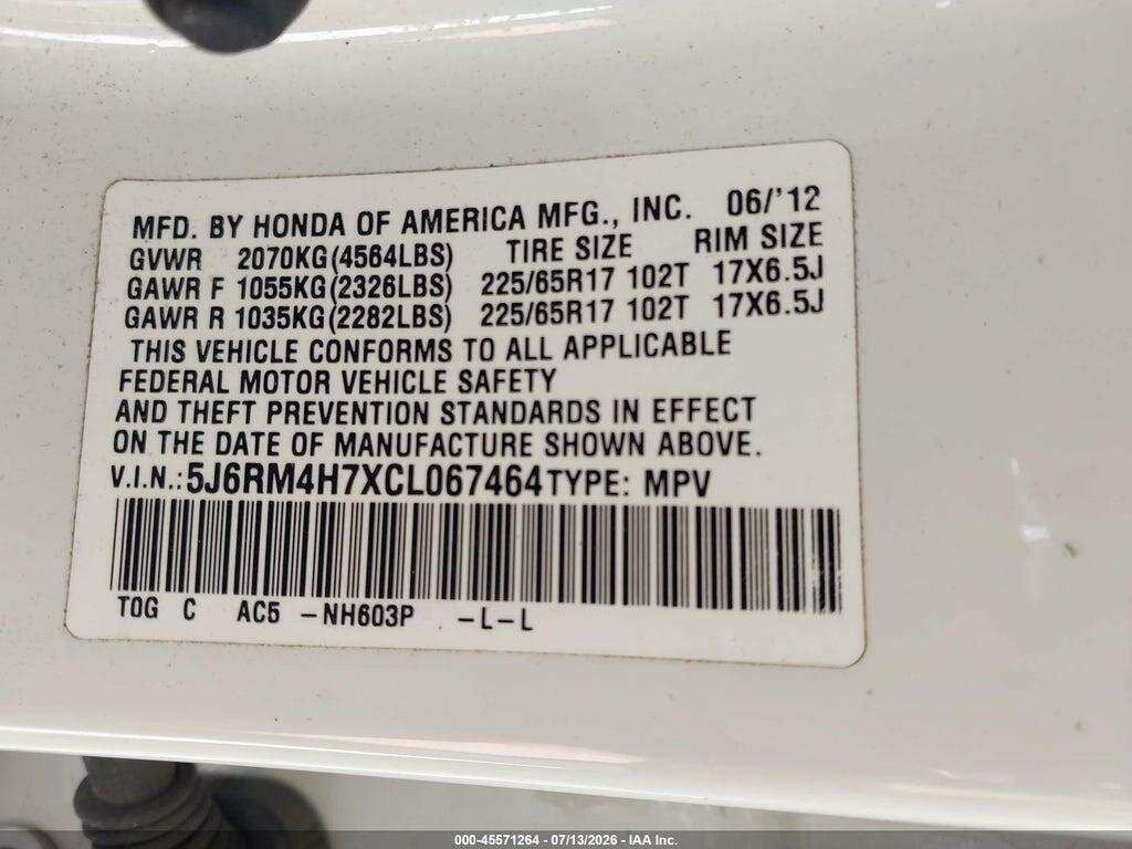 5J6RM4H7XCL067464 2012 HONDA CR-V photo no. 9