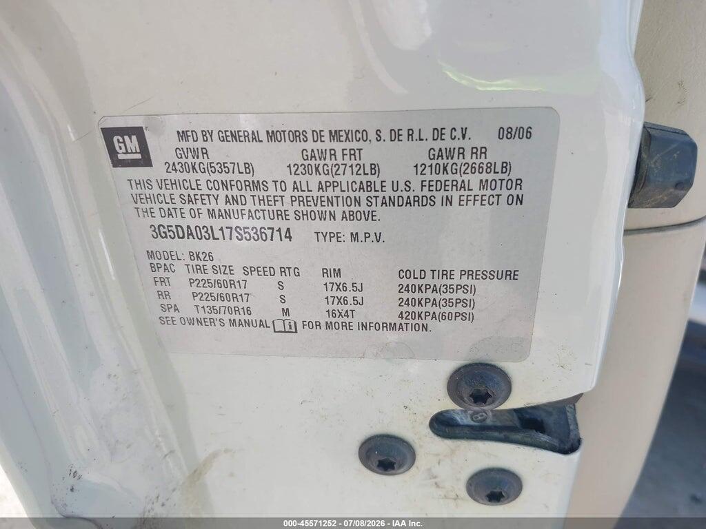 3G5DA03L17S536714 2007 BUICK RENDEZVOUS photo no. 9