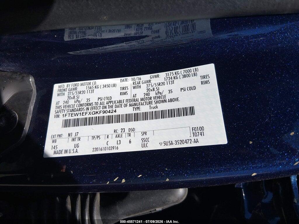 1FTEW1EFXGKF90424 2016 FORD F-150 photo no. 9